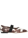 BURBERRY LOGO DETAIL COW PRINT LEATHER FLATS