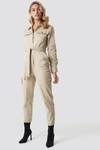 ANNA NOOSHIN X NA-KD TIED WAIST BELTED JUMPSUIT - BEIGE