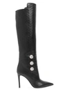 BALMAIN Monogram-Embossed Leather Knee-High Boots