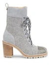 CHRISTIAN LOUBOUTIN TS Croc Studded Wool & Suede Hiking Boots