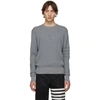 THOM BROWNE THOM BROWNE GREY BABY CABLE KNIT CREWNECK SWEATER