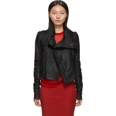 Rick Owens Black Leather Classic Biker Jacket In Black