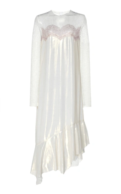 Anais Jourden Lace-trimmed Lamé Midi Dress In White