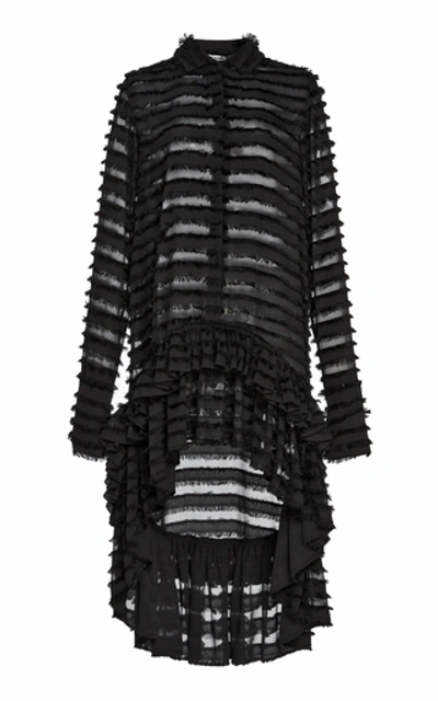 Anais Jourden Confetti Ruffled Black Tulle Shirtdress