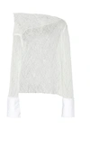 ANAIS JOURDEN OFF-THE-SHOULDER WHITE POPLIN AND LACE BLOUSE,764072