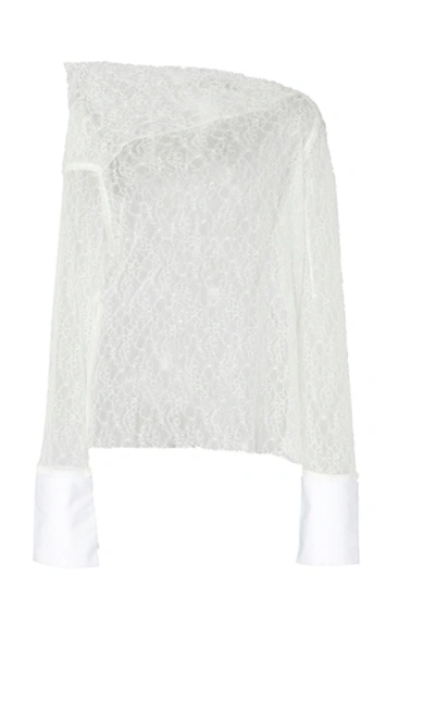 Anais Jourden Off-the-shoulder White Poplin And Lace Blouse