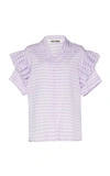 ANAIS JOURDEN RUFFLED STRIPED LACE AND POPLIN TOP,764075