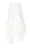 ANAIS JOURDEN RUFFLE-TRIMMED FRINGED LACE LACE MIDI SKIRT,764085