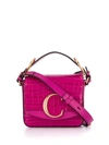 Chloé C Mini Croc-embossed Calfskin Crossbody Bag In Pink