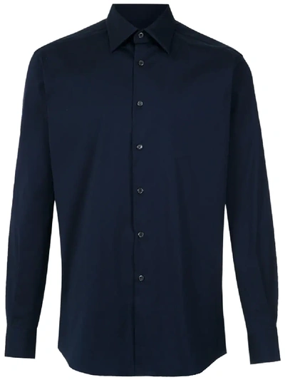 Prada Long-sleeve Poplin Shirt In Blau