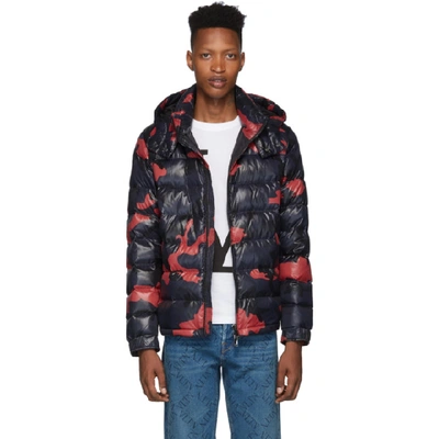 Valentino Camouflage Printed Padded Jacket In Blue