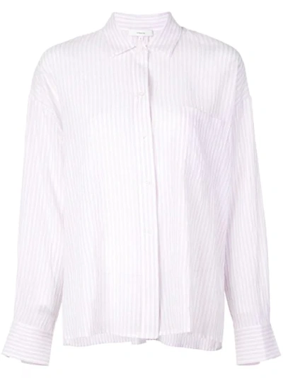 Vince Double Bar Stripe Button-down Long-sleeve Boxy Shirt In Orchid Musk