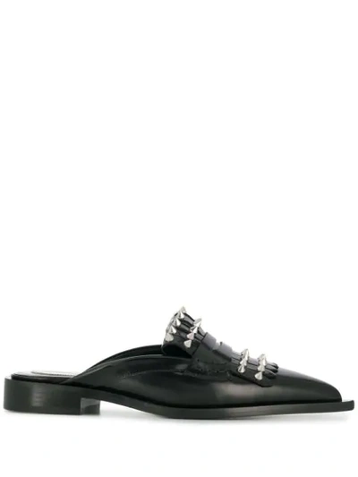 Alexander Mcqueen Kiltie Studded Mules In Black