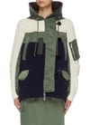 SACAI Colourblock mix knit hooded bomber jacket