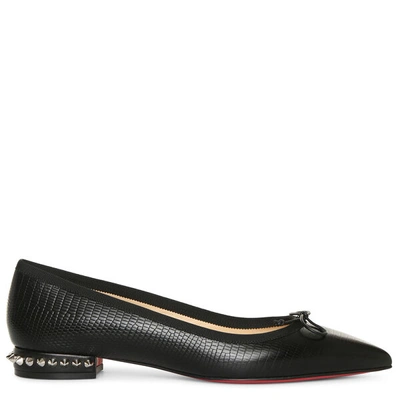 Christian Louboutin Hall Spiked Glossed-leather Point-toe Flats In Black