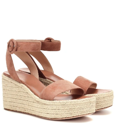 Gianvito Rossi Billie 45 Suede Espadrille Wedges In Poudre