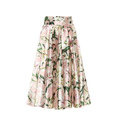 Dolce & Gabbana Floral-print Silk-satin Midi Skirt In Pink,white,green