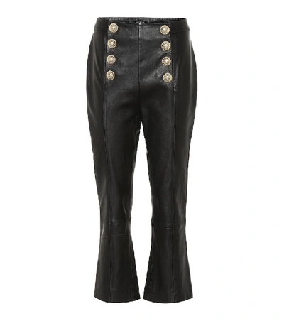 Balmain High-rise Cropped Leather Trousers In Black