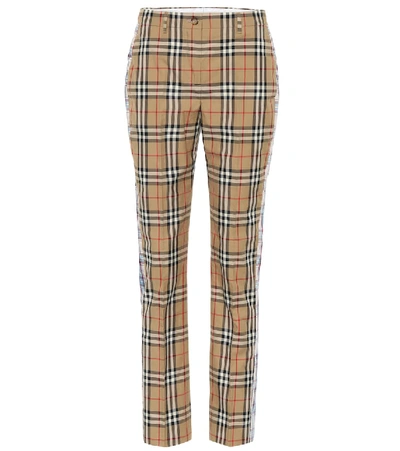 Burberry Two-tone Checked Cotton Straight-leg Trousers In Neutrals