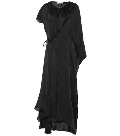 Balenciaga Asymmetric Logo-print Silk Maxi Dress In Black