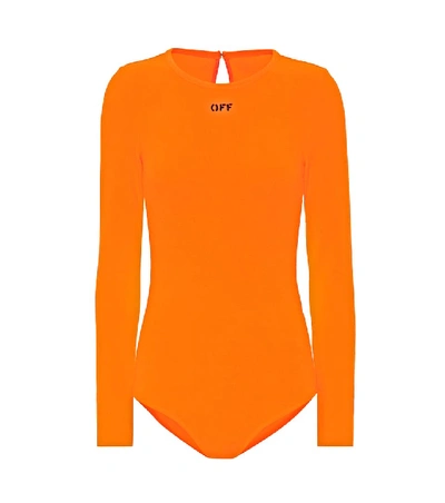 Off-white Orange Stretch-fleece Bodysuit In Orange/black