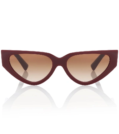 Valentino Cat-eye Acetate Sunglasses W/ V Temples In Brown Gradient Dark Brown