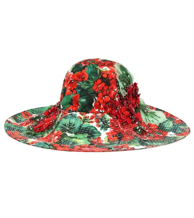 Dolce & Gabbana Geranium Embellished Wide-brim Cotton Hat In Gerani Fdo Bco Nat