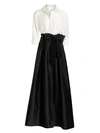 Teri Jon Collared Taffeta Ball Gown In Black White
