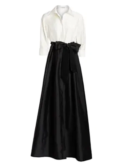 Teri Jon By Rickie Freeman Collared Taffeta Ball Gown In Black White
