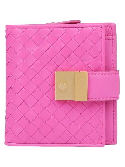 Bottega Veneta Woven French Wallet In Pink