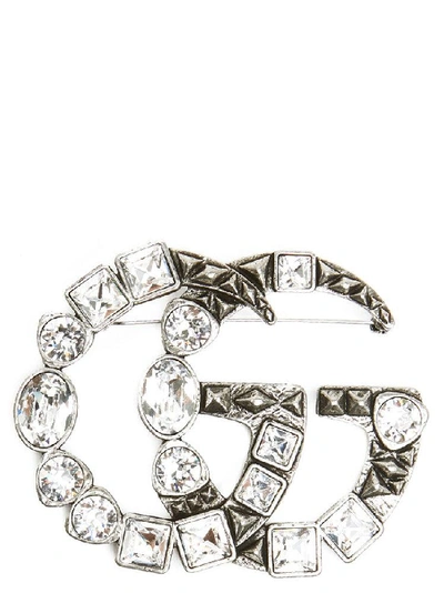 Gucci Double G Embellished Brooch In Silver