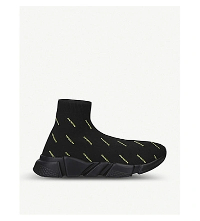 Balenciaga Speed Knit Logo-print Mid-top Trainers In Nero/ Natural