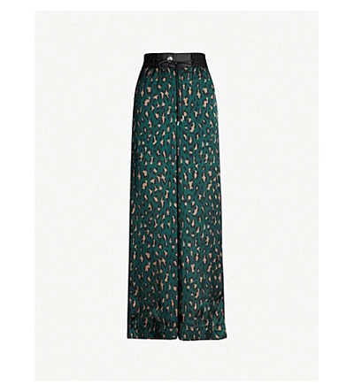 Sacai Leopard-print High-rise Wide Crepe Trousers In Green