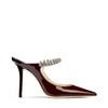 JIMMY CHOO BING 100 Bordeaux Patent Leather Mules with Crystal Strap,BING100PAT S