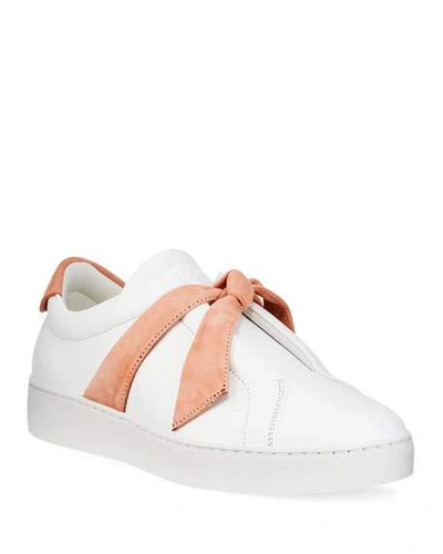 Alexandre Birman Clarita Bow-embellished Suede-trimmed Leather Slip-on Trainers In White