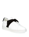 Alexandre Birman Clarita Bow-embellished Suede-trimmed Leather Slip-on Sneakers In White/black