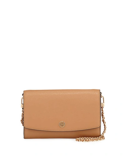 Tory Burch Women's Robinson Leather Wallet-on-chain In Brown