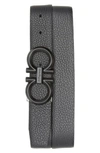 Ferragamo Reversible Leather Belt In Nero / Asfalto Grey