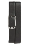 Ferragamo Men's Reversible Textured Leather Belt With Classic Buckle In Nero / T.moro