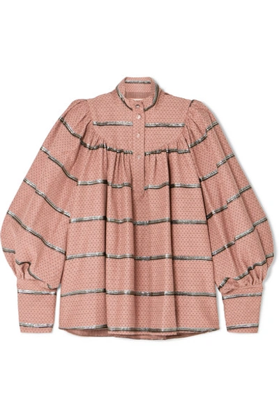 Anna Mason Kasia Metallic Embroidered Cotton-blend Jacquard Blouse In Pink