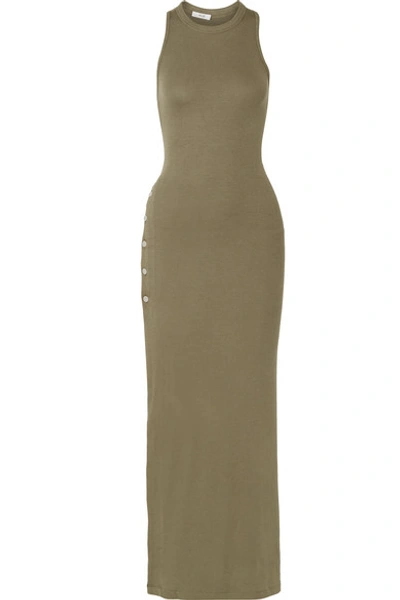 Alix Beekman Ribbed Stretch-modal Jersey Maxi Dress In Army Green
