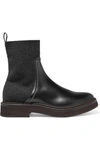 BRUNELLO CUCINELLI BEAD-EMBELLISHED LEATHER AND CASHMERE CHELSEA BOOTS