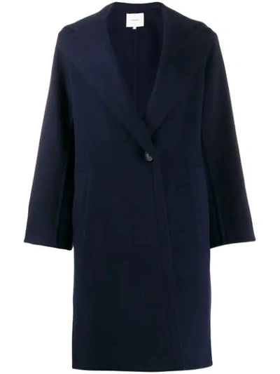 Vince One-button Hooded Wool Coat In Blue
