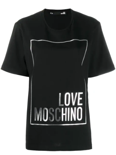 Love Moschino Lamé Logo-print Cotton-jersey T-shirt In Black