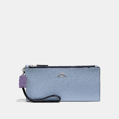 Coach Double Zip Wallet In Colorblock In Silver/mist Multi | ModeSens