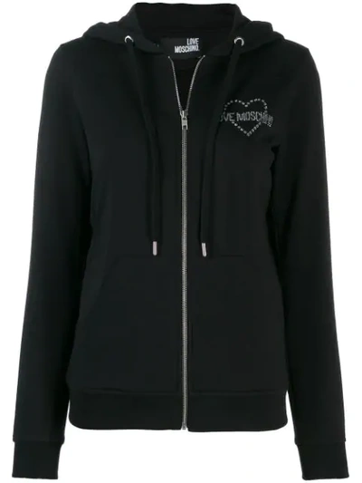 Love Moschino Crystal-embellished Cotton-blend Fleece Hoodie In Black