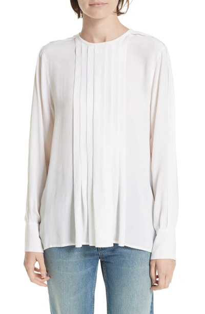 Equipment Marilla Pleated-front Long-sleeve Silk Blouse In Bright White