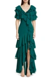 BADGLEY MISCHKA BADGLEY MISCHKA RUFFLE EVENING GOWN,EG2811