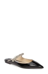 Jimmy Choo 'bing Flat' Crystal Strap Patent Leather Mules In Black Patent