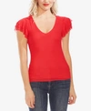 VINCE CAMUTO TIERED RUFFLE-SLEEVE MESH TOP